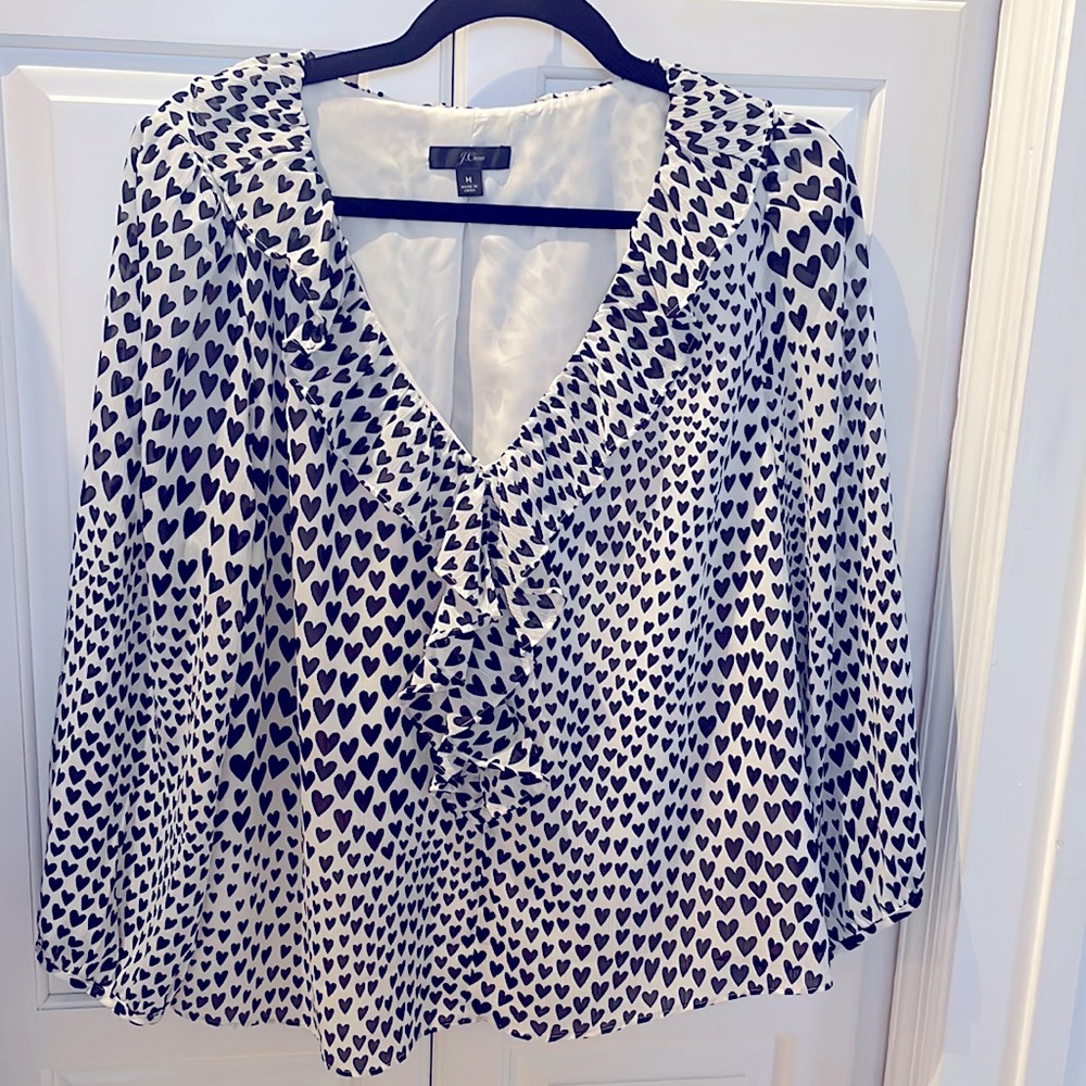 J. Crew Chiffon black and white blouse